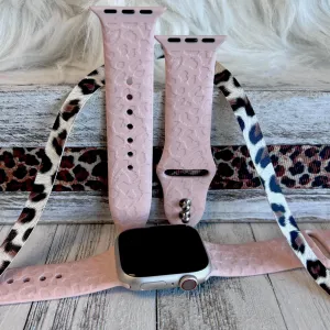 Engraved Pink Sand Leopard Silicone Band For Apple Watch